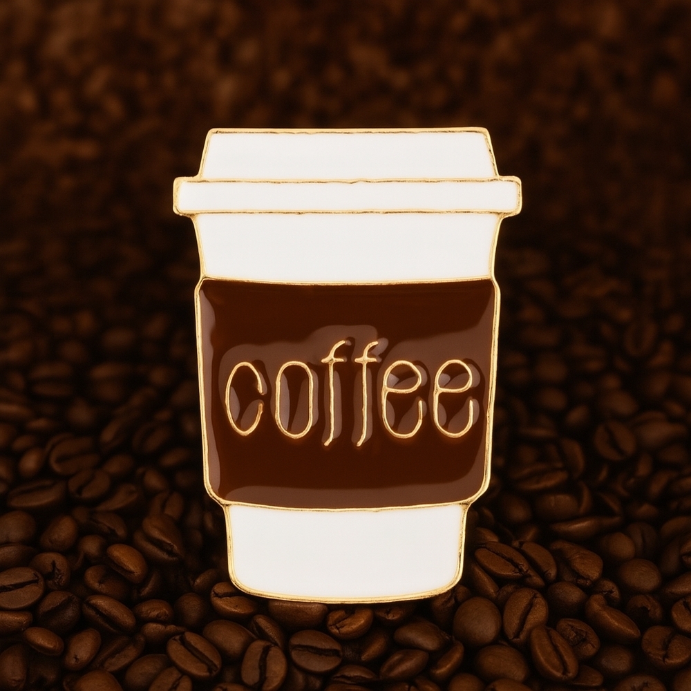 Handmade Coffee Enamel Pin Caffeine lover Brooch White gold and brown 1"